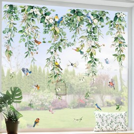 wondever Window Sticker Hanging Green Leaves Window Sticker Plants Hanging Vine Flowers Window Stickers Anti-Collision Double-Sided Glass Sticker Glass Decoration