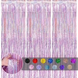 3pcs Tinsel Curtain Pastel Pink Glitter Foil Door Curtain Party Backdrop,3.2ftx6.5ft Foil Fringe Curtain Shimmer Curtain Backdrop Decorations for Girls Birthday Unicorn Mermaid Fairy Princess Party