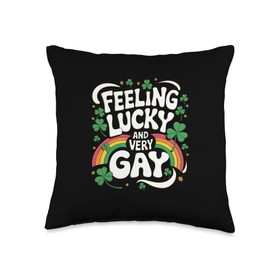 Feeling Lucky and Very Gay Rainbow Pride Shamrock Throw Pillow