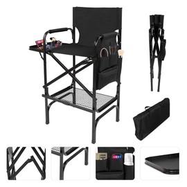 Folding Makeup Chair with Folding Tabletop Storage Bags for Makeup Artists to Keep Makeup Cases and Brushes, Tall Directors Chair, Oversized Portable Camping Chair for Outside Knee Protection