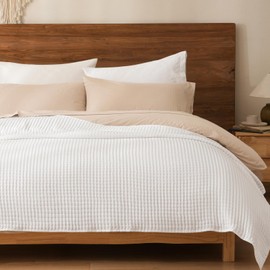 PHF Muslin Blanket King Size-Ultra Soft 50% Lyocell & 50% Cotton Blanket, Lightweight Breathable and Moisture Absorption Bedding, Cozy Woven Decor for All Season, 104"x90", White