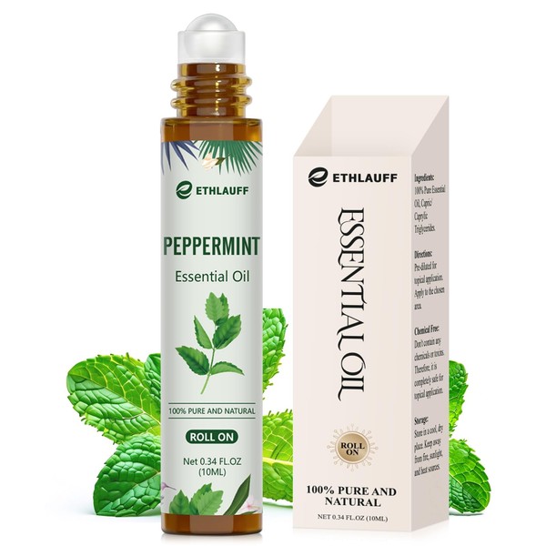 Peppermint Essential Oil Roll On, Natural & Prediluted Oil Blend