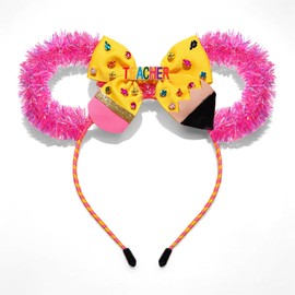 BVGA Back to School Headband for Women Girls Teacher Headband Accessories Yellow Pencil Bow Mouse Ears Headpiece Back to School Outfits Teacher Appreciation Gifts Party Favors (Pattern B)