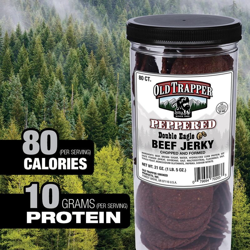 Old Trapper Double Eagle Beef Jerky, Peppered Flavor, 21oz. 80-Piece