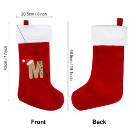 SULOLI 20 Inches Monogram Christmas Stockings with Letters,Super Soft Plush Christmas Stockings Large Embroidered Stockings Red Letter Stockings for Christmas Holiday Xmas Gift (M)