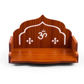 New Wooden Temple Wall Mounted Hanging Table top Pooja Mandir God Stand Shelf for Home Office and Gifting (Om)