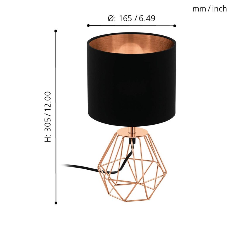 EGLO table lamp, steel, E14, copper, black, 16.5 x 16.5