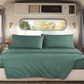 Nestl Forest Green RV Queen Sheets – Super Soft RV Short Queen Sheets for RV Camper, 4 Piece 1800 Microfiber Fitted RV Sheets, Double Brushed RV Bed Sheets Set, Camper Sheets and Pillowcases