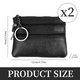 Snowtain Pack of 2 Leather Key Case [3 Separate Compartments], PU Wallet with Key Fob, Key Case Made of PU Leather, Small Wallet Business Card Mini Wallet Mini Wallet for Men and Women, black