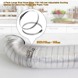 Nutmanel 4 Pack Jubilee Clips Hose Clamp Large Size Hose Clips 118-140 mm Jubilee Clips Hose Clips Adjustable Ducting Clamps for Securing Hoses and Pipes Tube