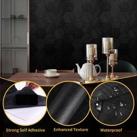 Adwann Self Adhesive Black Peel and Stick Wallpaper 15.7" X 78" 3D Hexagon Geometric Embossed Contact Paper Removable Easy Peel Off Wallpaper Textured Wall Paper for Cabinet Bedroom