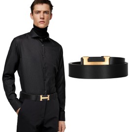 Aurolran Men&Womens Leather Dress Belt Business Automatic Buckle Belt Color-Black Silver Gold