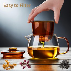 Glass Tea Pot with Infuser and Lid, Thickened Heat Borosilicate Glass Tea Kettle for Stovetop Safe, 20 fl oz