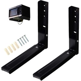 Microwave Wall Mount Brackets, Foldable Arm Adjustable Extensible Wall Hanging Microwave Brackets Oven Stand Shelf Rack Load 100 lb (Black)