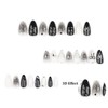 24 Pieces Handmade False Nails Almond - Black Press on