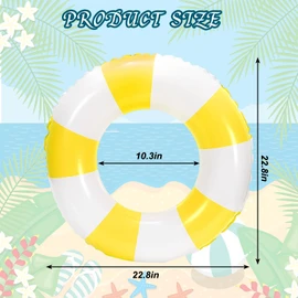 Whaline 4Pcs White Yellow Inflatable Swimming Float Toy Striped Swim Ring Fun Print Pool Lounger Tube for Teen Boy Girl Summer Swimming Beach Party, 22.8 Inch