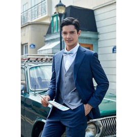 HISDERN Men's Bow Ties Self Tie Woven Satin Pocket Squares Set Formal Tuxedo Floral Paisley Bowties for Wedding Party Prom, Sky Blue-5, One Size