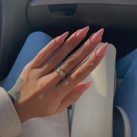 SXVME 48 Pcs Dark Pink False Nails Almond Medium Length, Acrylic Press on Nails Stiletto, Solid Color Glossy Gel Full Cover Fake Nails for Women Finger Decoration