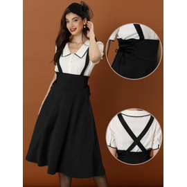 Allegra K Women's Suspender Skirt, Brace Skirt, Midi Length, High Waist, Lace-Up, Black