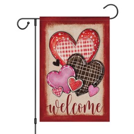 Louise Maelys Happy Valentines Day Garden Flag Love Heart Welcome 12x18 Inch Double Sided Small Burlap Spring Holiday Anniversary Yard Outdoor Outside Home Decoration
