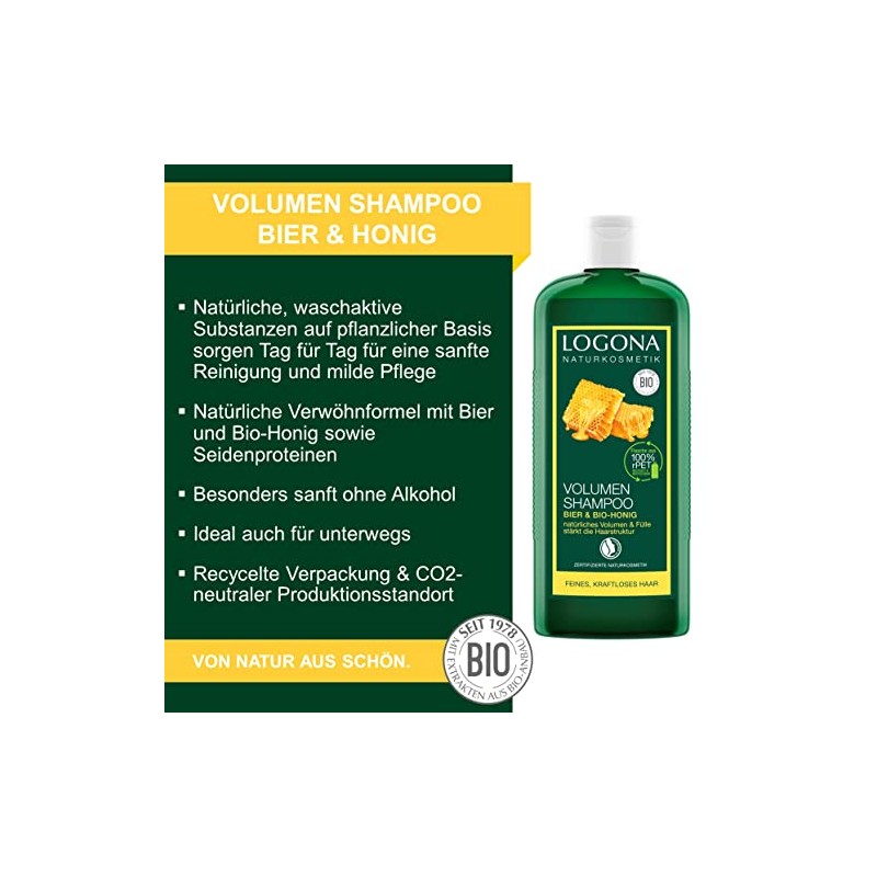 LOGONA Organic Honey Volume Shampoo 17oz, 500ml