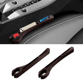 PACLVIO 2PCS Car Seat Gap Filler Organizer with Phone Holder, Car Seat Side Gap Filler, Car Seat Gap Organizer for Prevent Falling, Universal Car Accessories Car Seat Gap Filler for Most Cars (Brown)