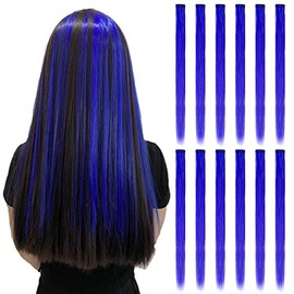 12PCS Colored Blue Hair Extensions Clip in Colorful Hair Extensions 20 Inch Rainbow Hair Extensions for Kids Women's Gifts Blue Hair Extensions (12pcs Blue)