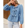 Tankaneo Womens Denim Tie Front Tops Babydoll Peplum Cute Blouse