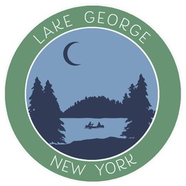 Lake George, New York Crescent Moon Boat Vinyl Printed Die-Cut Decorative Auto Decal Sticker Appliques ~ Lake Life Adventure Series