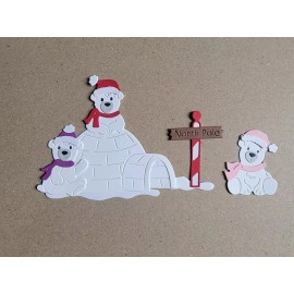 Unbranded 3 Cute Christmas Polar Bears & Igloo Cardstock Die-Cuts For Cards Scrapbooking