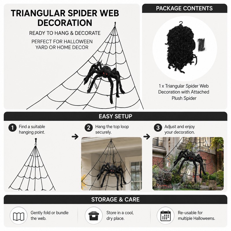 5M Triangle Spider Web for Halloween Decor – Large Cloth