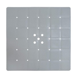 Webos Silicone Foldable Square Shower Mat, No Suction Cups, 21x21 Inches, Non Slip, Drain Hole in Middle, Textured Surface, Bath Tub Mat for Shower, Bathroom Stand Up Shower Stall Safety Matt, Grey