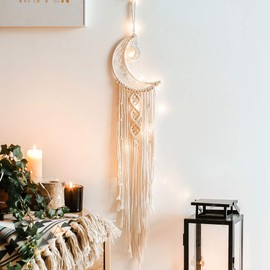 Hand Woven Tapestry Owl Wall Decor Hand Woven Macrame Nordic Style Wall Hanging Craft Dream Catcher Gift Craft (moon)