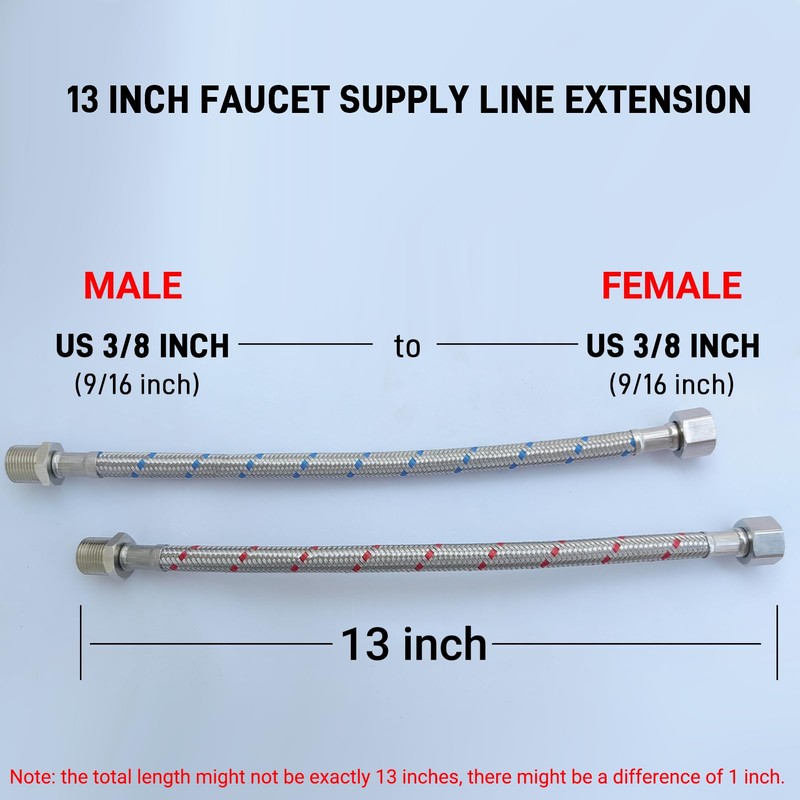 Faucet Water Supply Line Extension 3/8“ M-F Hose Extender, 13