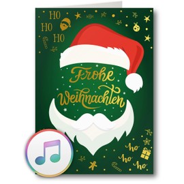 PlayMegram Christmas Music Card - Atmospheric Jingle Bells' Rock Version when Open, 3 Santa Sound Effects, Elegant Gold Print, High Quality Print - Festive Audio Greeting Card