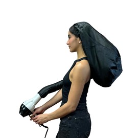 Dompel Black Hooded Hair Dryer, Satin Diffuser Cap | Enhance Hair Drying, Reduce Frizz, Protect Hair, Diffuser Cap Curly |100% Satin Universal Fit for Most Hair Dryers | Elastic Band | (M)