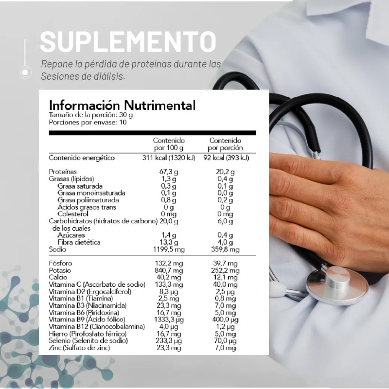 Suplemento Alim Dialisis Albumina Huevo 300g Polvo Nin Sabor Natural