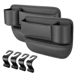 Car Leather Cup Holder Gap Bag for Mobile Phones Glasses Keys Cards Seat Gap Storage Box (2 Pack, Black)