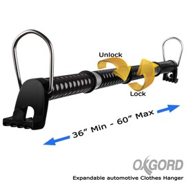 Car Clothes Hanger Bar Auto Rod Automobile Hanging Coat Rack for Garment Cloths - Best for Travel Back-Seat Laundry Wardrobe Vehicle Clothing in Cars Truck RV SUV Hook Hangers - Expandable 36" to 60"