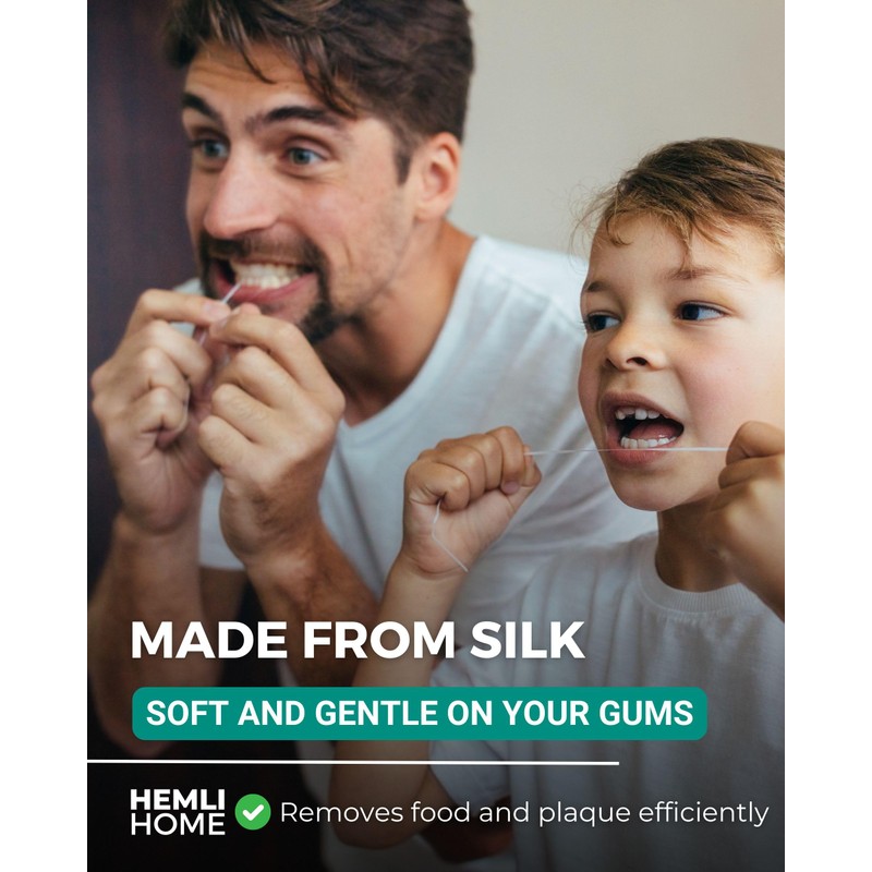 Biodegradable Silk Dental Floss with Refillable Glass Container, Compostable 3-Pack,