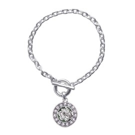 Inspired Silver - Gardenia Flower - Silver Toggle Bracelet for Women - Circle Charm Bracelet Jewelry Gift with Cubic Zirconia - Women's Charm Bracelet with Sturdy Toggle Clasp