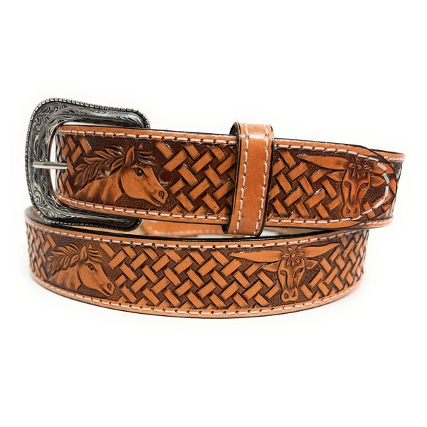 Kids Western Belt - Boys Genuine Leather Cowboy Rodeo Belt