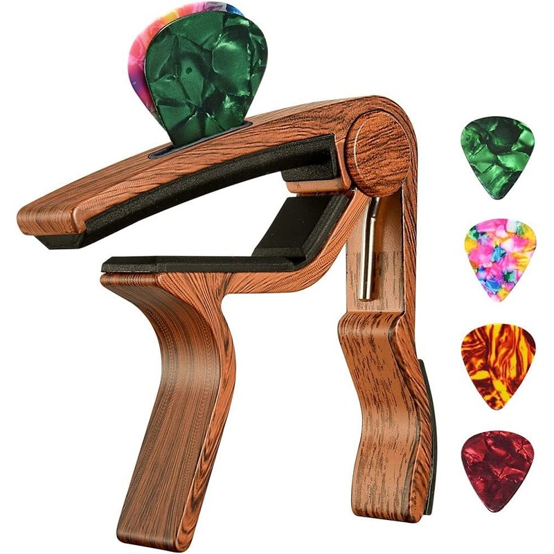 Capotraste Hekyip para Guitarra con Soporte para Púas, 6 Púas