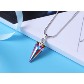 SUE'S SECRET Triangle Crystal Pendant Necklaces for Women Feminine Power Pop Chic Necklace Jewelry Gifts for Her Rainbow