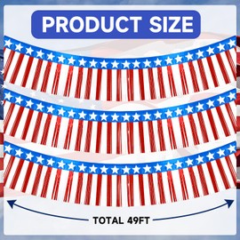 SEPGLITTER 4th of July Decorations 49ft Red White and Blue Tinsel Foil Fringe Garland Patriotic Parade Float Star Hanging Backdrop Banner Table Skirts for Memorial Day Independence Day