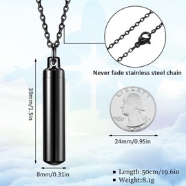 10 Pieces Urn Necklace for Ashes Cremation Cylinder Memorial Stainless Steel Memorial Pendant for Women Men Loved Ones (Black, Silver)