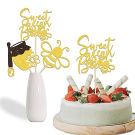 12Pcs Sweet as Can Bee Centerpiece Sticks Bee Baby Shower Decoration Honeybee 1st Birthday Party Decoration Sweet to Bee One Decoration Bee Theme Birthday Party Supplies Gold Glitter