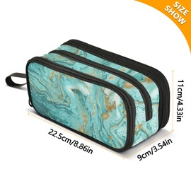 Big Capacity Pencil Pen Case, Golden and Turquoise Marble Teal Pen Box for School Office College Multi-Purpose Pouch Holder Organizer Cosmetics Bag