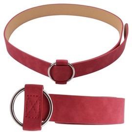 NiceYnn Womens Waist Belts Without Hole and Pin - Slim PU Leather Round Alloy Buckle Adjustable 3cm Wide Dress Belts for Jeans Dresses Pants Coat Red