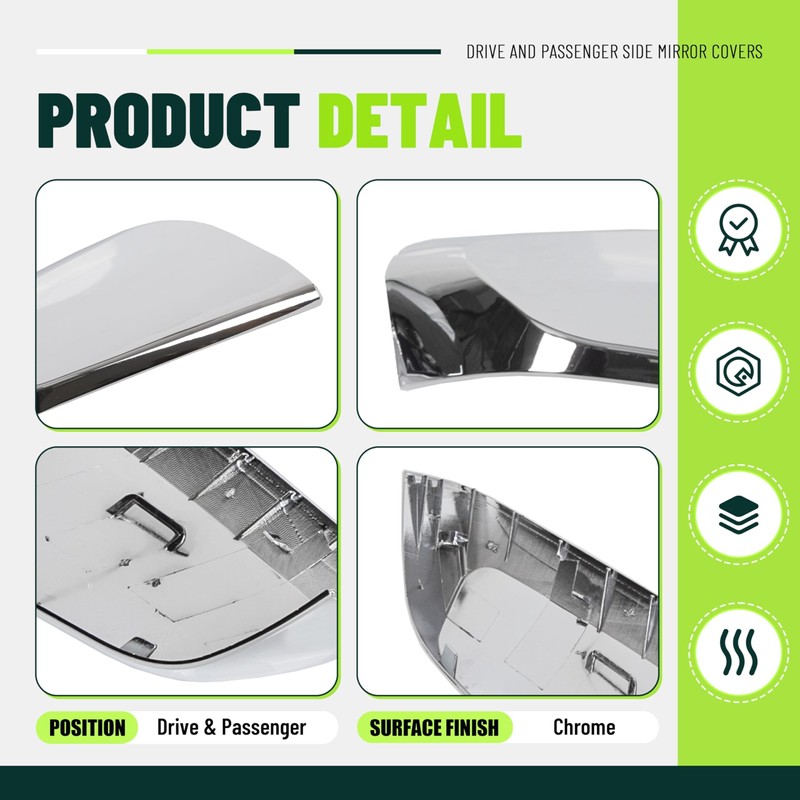 ECOTRIC Mirror Covers Compatible with Impala Overlays Trims Shells Chrome